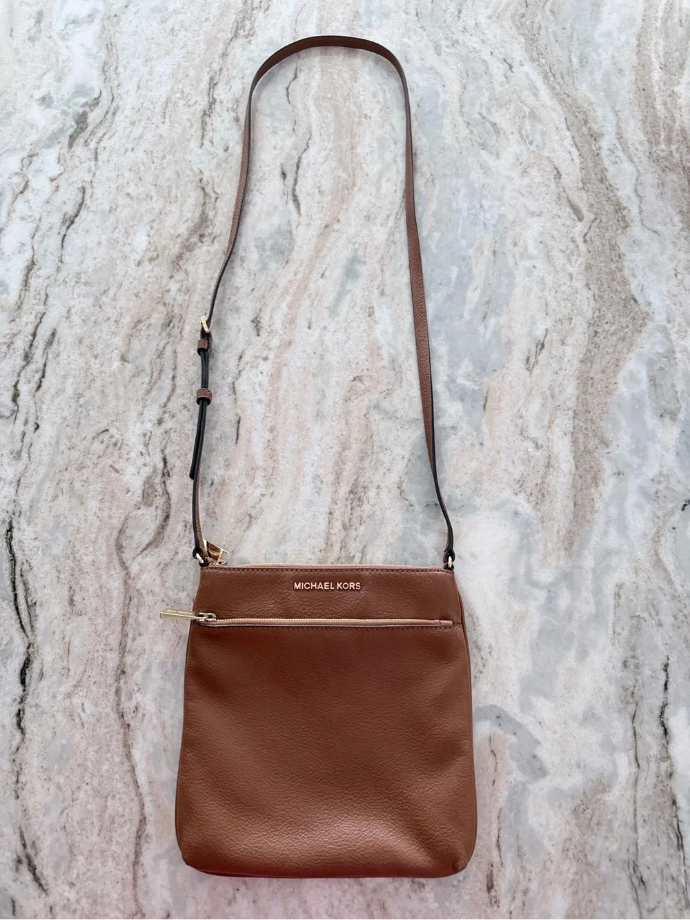 MICHAEL KORS Brown Pebbled Leather Crossbody with Gold Hardware 9” H x 8.75” W